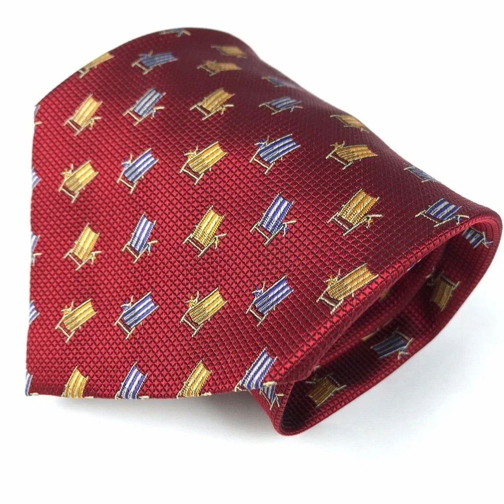 Tommy Bahama Men's Tie Silk Handmade Red Tropical Beach Chairs Aloha Necktie 57" - Picture 2 of 9